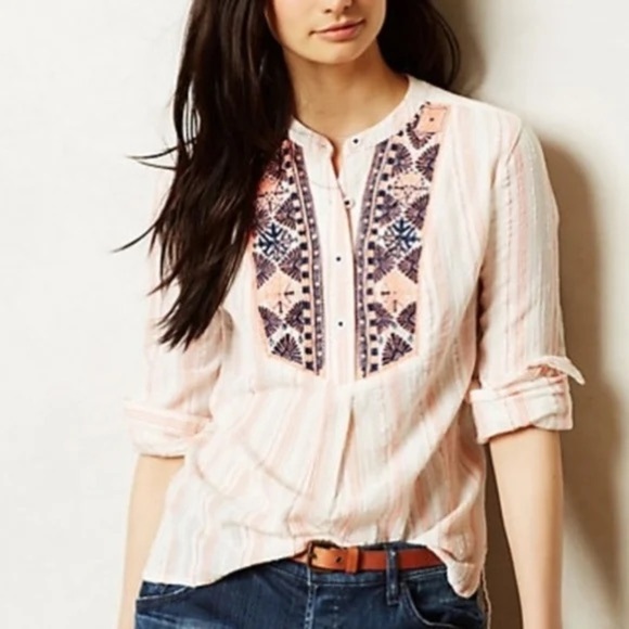 Anthropologie Holding Horses Mesa Embroidered Peasant Top S Boho Western - Picture 8 of 9